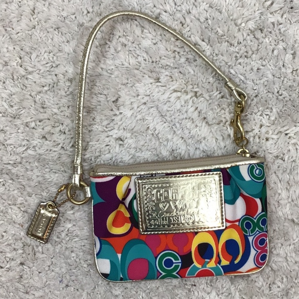Coach Poppy multi color Daisy wristlet